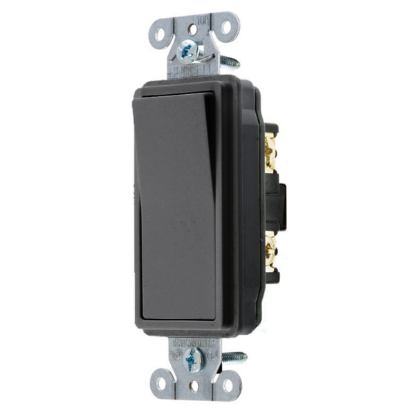 Hubbell Wiring Device-Kellems Switches and Lighting Control, Decorator Switch, Specification Grade, Single Pole, 15A 120/277V AC, Back and Side Wired, Black DS115BK